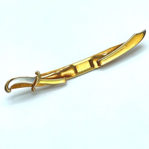 Vintage SWANK Tie Clip Sword | goldtone mother of pearl retro - Picture 1 of 13